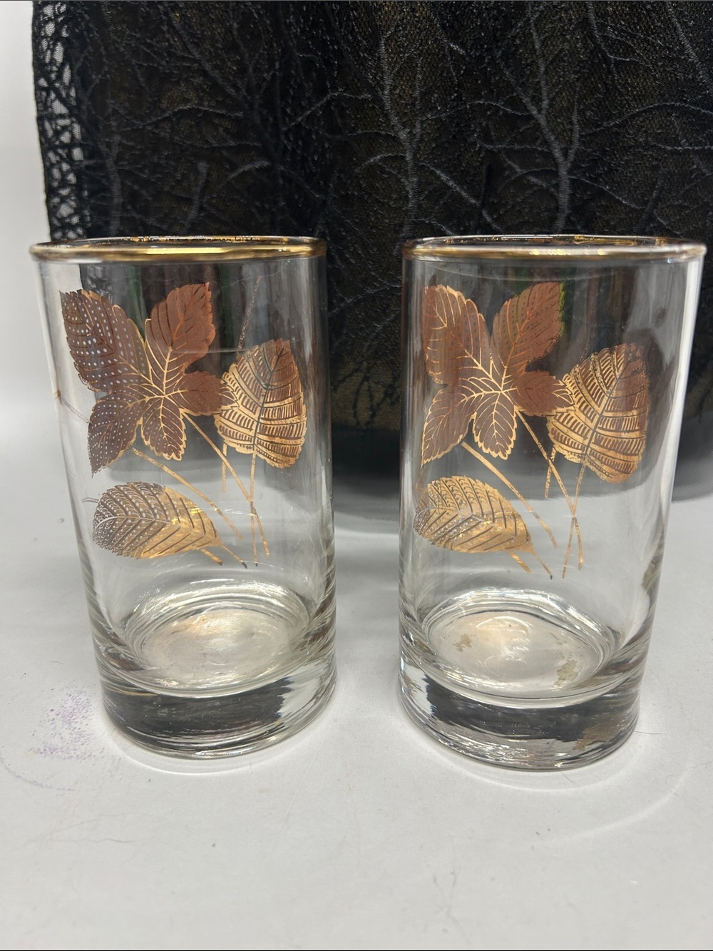 vintage Libbey "Golden Foliage" highball glasses featuring 22-karat gold leaf - Picture 2 of 5